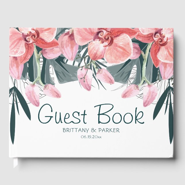 Tropical Floral Wedding Personalized Guest Book (Front)