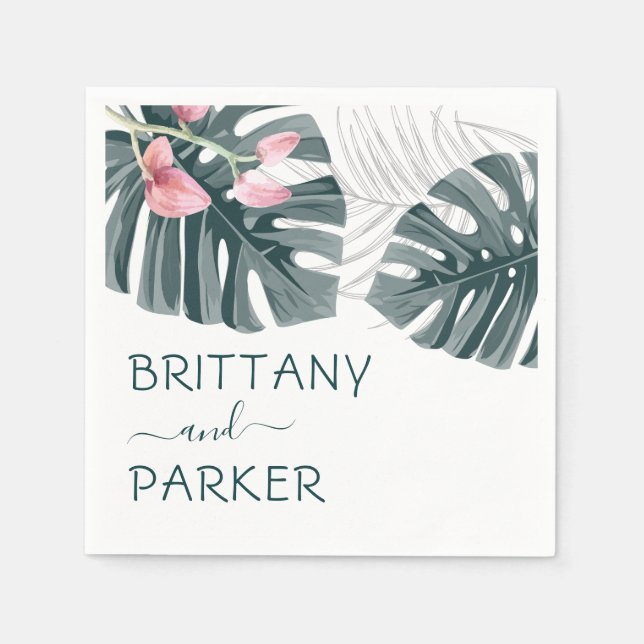 Tropical Floral Wedding Personalized Napkins (Front)