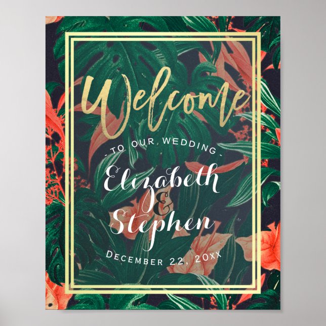 Tropical Floral Wedding Reception Welcome Sign (Front)