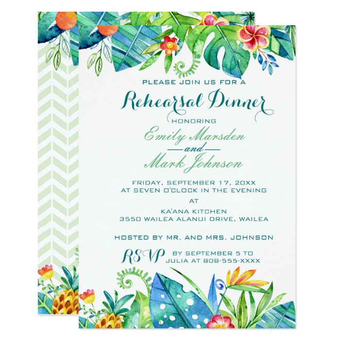 Tropical Floral Wedding Rehearsal Invitation