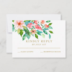 Tropical floral wedding RSVP Card