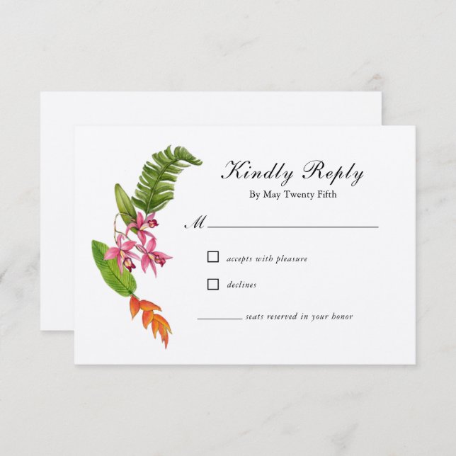 Tropical floral Wedding RSVP Card (Front/Back)