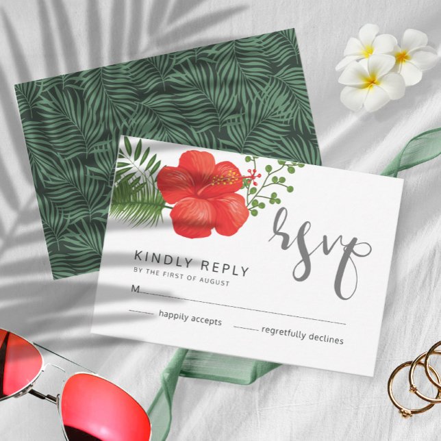 Tropical Floral Wedding RSVP ID475 Card (Creator Uploaded)