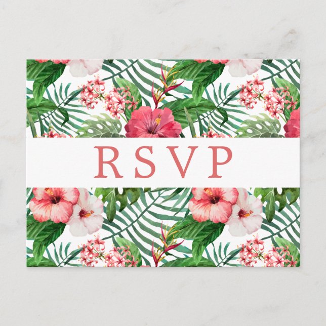 Tropical Floral Wedding RSVP Postcard (Front)