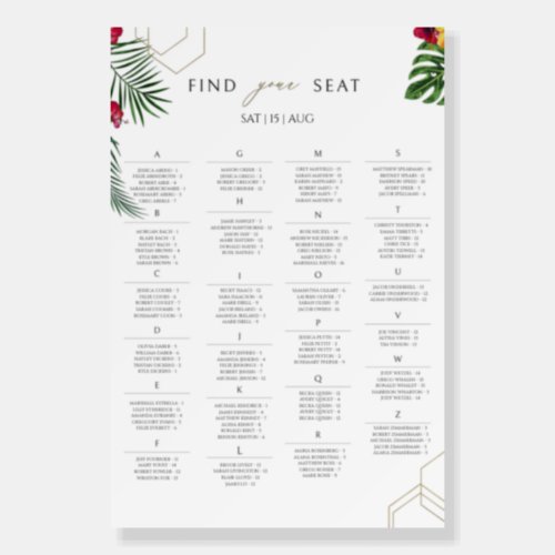 Tropical Floral Wedding Seating Chart Foam Board