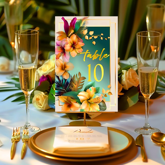 Tropical Floral Wedding Table Number Card (Tropical Floral Wedding Table Number )