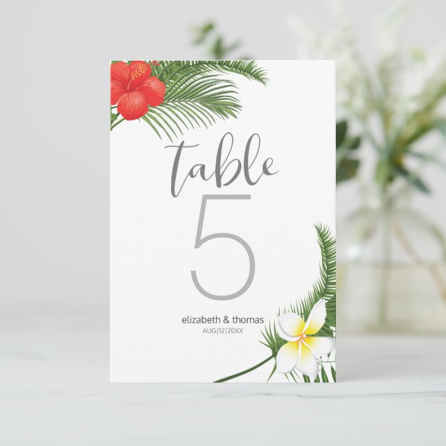 Tropical Floral Wedding Table Number ID475 (Standing Front)