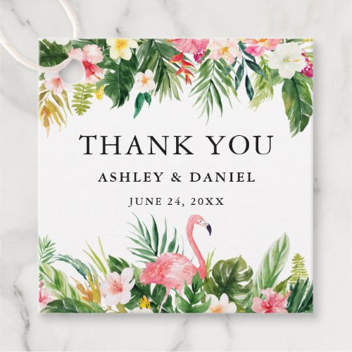 Tropical Floral Wedding Thank You Flamingo Favor Tags