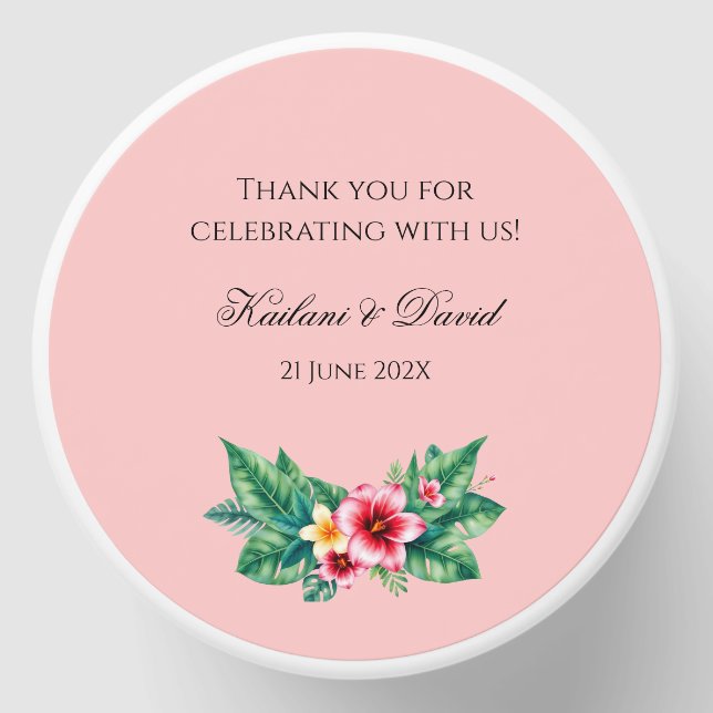Tropical floral wedding theme mini candle favors (Front)