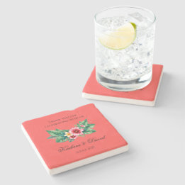 Tropical floral wedding theme stone coaster