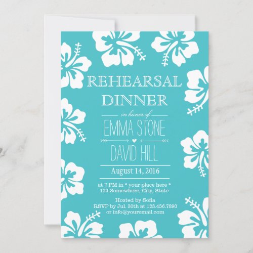 Classy Hibiscus Flowers Turquoise Rehearsal Dinner 5x7 Paper Invitation Card