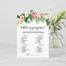 Tropical Floral What's in Your Purse Shower Game Enclosure Card | Zazzle