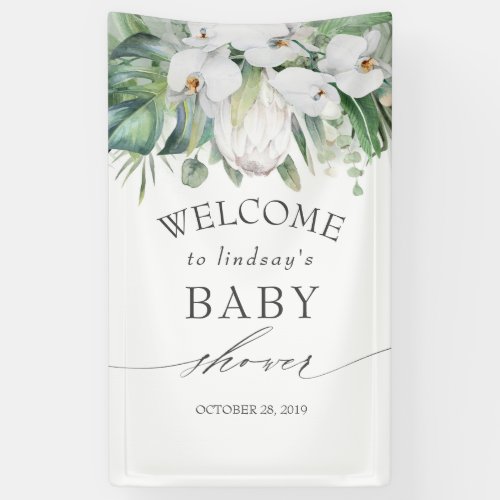 Tropical Floral White King Protea Baby Shower Banner