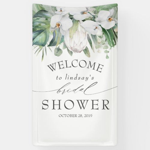 Tropical Floral White King Protea Bridal Shower Banner