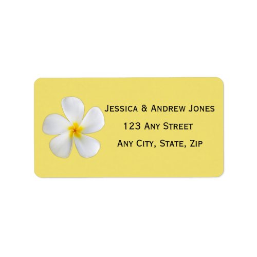 Tropical Floral White Plumeria on Yellow Wedding Label