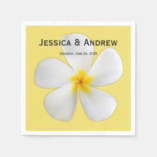Tropical Floral, White Plumeria on Yellow, Wedding Napkins