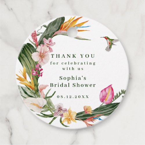 Tropical Floral Wreath Bridal Shower Invitation Favor Tags