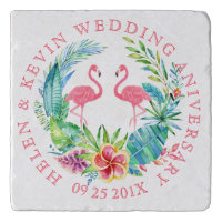 Tropical floral wreath flamingos anniversary