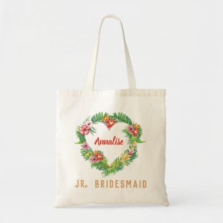 Tropical Floral Wreath Personalized Jr Bridesmaid Tote Bag