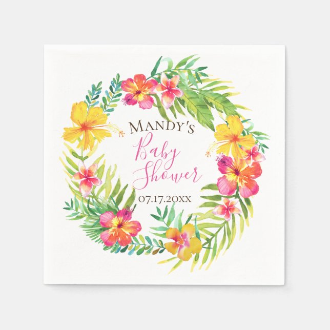 Tropical Floral Wreath Personalized Napkins (Front)
