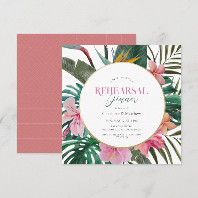 Tropical Floral Wreath Rehearsal Dinner Invitation (Front/Back)