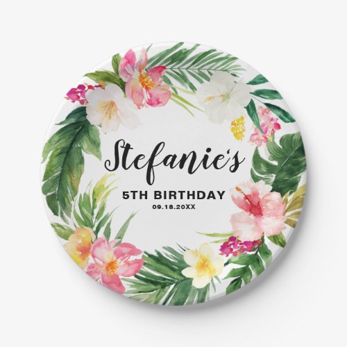 Tropical Floral Wreath Summer Birthday Party Paper Plates