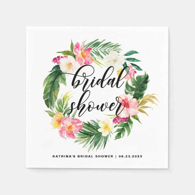 Tropical Floral Wreath Summer Bridal Shower Napkins (Front)