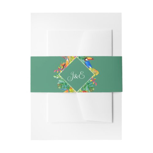 Tropical Floral Wreath Wedding Green Invitation Belly Band