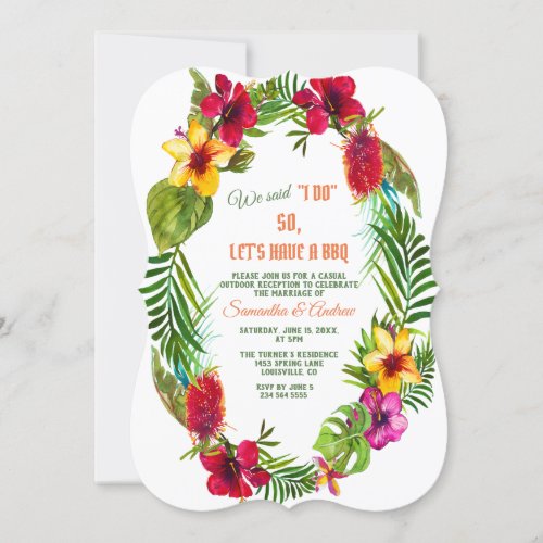 Tropical Floral Wreath Wedding I DO BBQ Invitation