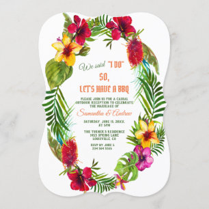 Tropical Floral Wreath Wedding I DO BBQ Invitation