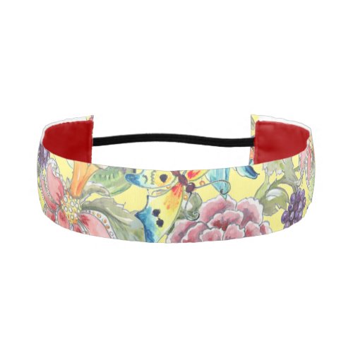 Tropical Floral Yellow Butterfly Oriental Garden Athletic Headband