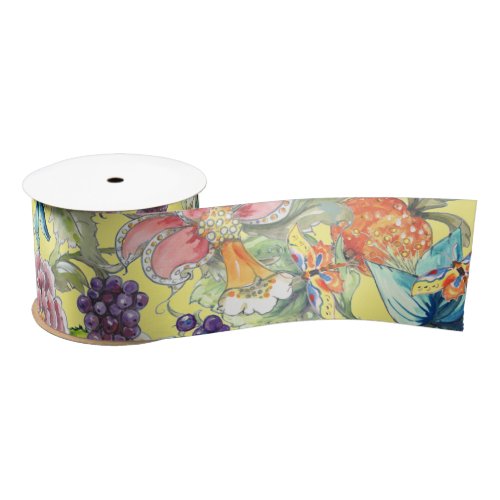 Tropical Floral Yellow Butterfly Oriental Garden Satin Ribbon