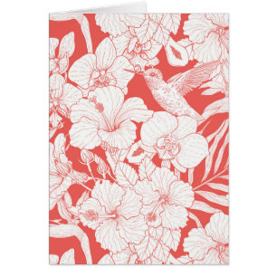 Tropical Florals and Hummingbird in coral and off Cards