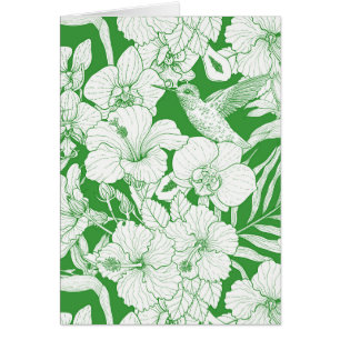 Tropical Florals and Hummingbird in green Cards