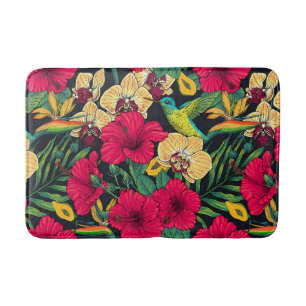 Tropical Florals and Hummingbird - Summer Botanica Bath Mat