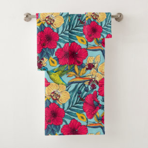 Tropical Florals and Hummingbird - Summer Botanica Bath Towel Set