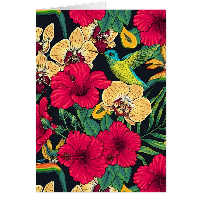 Tropical Florals and Hummingbird - Summer Botanica Cards (Front)