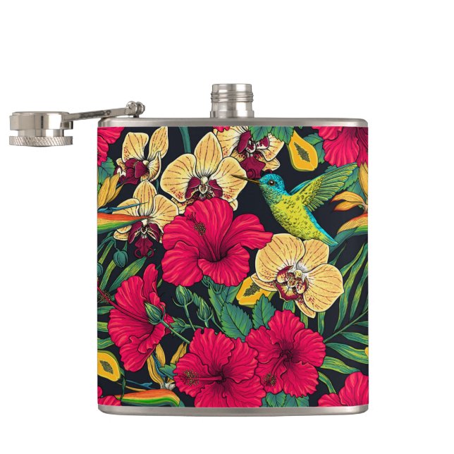 Tropical Florals and Hummingbird - Summer Botanica Flask (Opened)