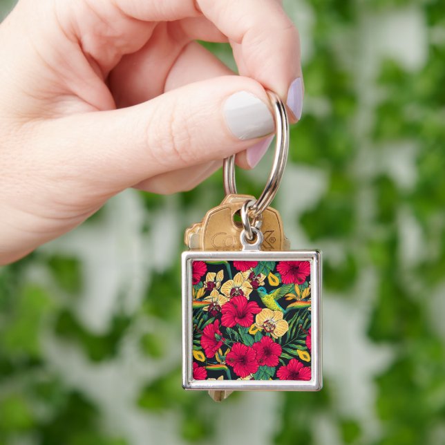 Tropical Florals and Hummingbird - Summer Botanica Keychain (Hand)
