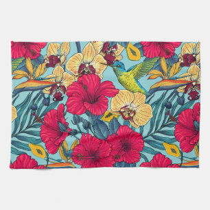 Tropical Florals and Hummingbird - Summer Botanica Kitchen Towel