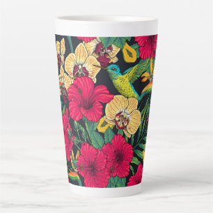 Tropical Florals and Hummingbird - Summer Botanica Latte Mug
