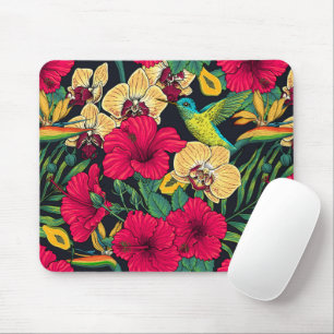 Tropical Florals and Hummingbird - Summer Botanica Mouse Pad