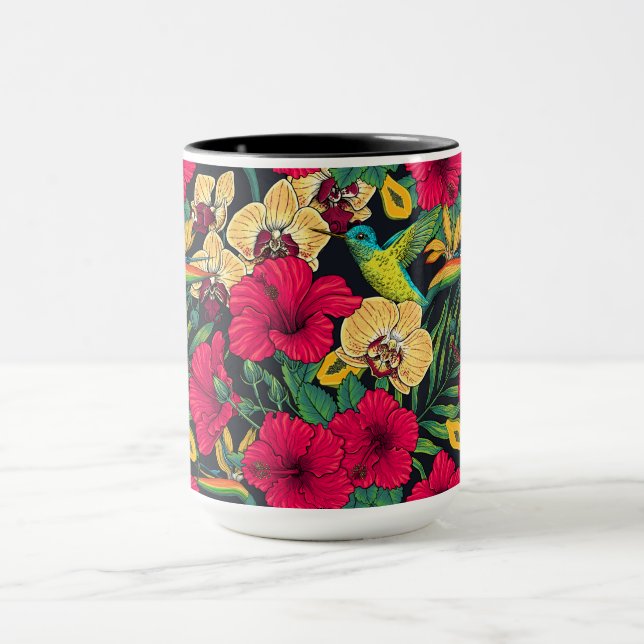 Tropical Florals and Hummingbird - Summer Botanica Mug (Center)