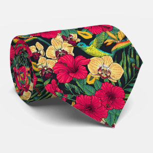 Tropical Florals and Hummingbird - Summer Botanica Neck Tie