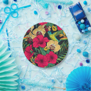 Tropical Florals and Hummingbird - Summer Botanica Paper Plates