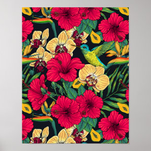 Tropical Florals and Hummingbird - Summer Botanica Poster