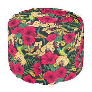 Tropical Florals and Hummingbird - Summer Botanica Pouf