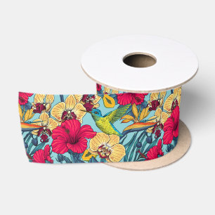 Tropical Florals and Hummingbird - Summer Botanica Satin Ribbon