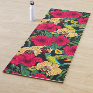 Tropical Florals and Hummingbird - Summer Botanica Yoga Mat