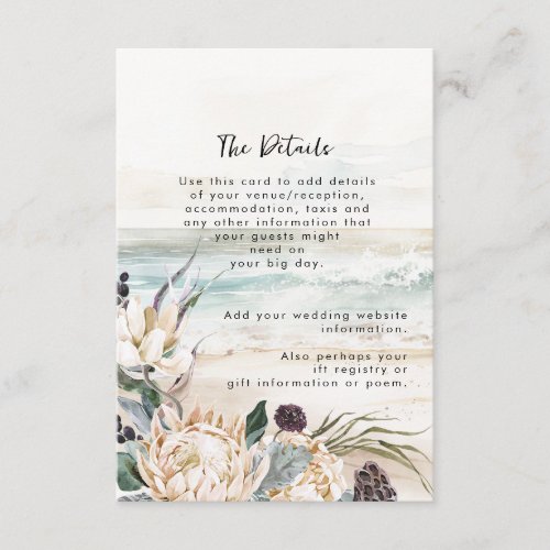tropical florals beach wedding information card